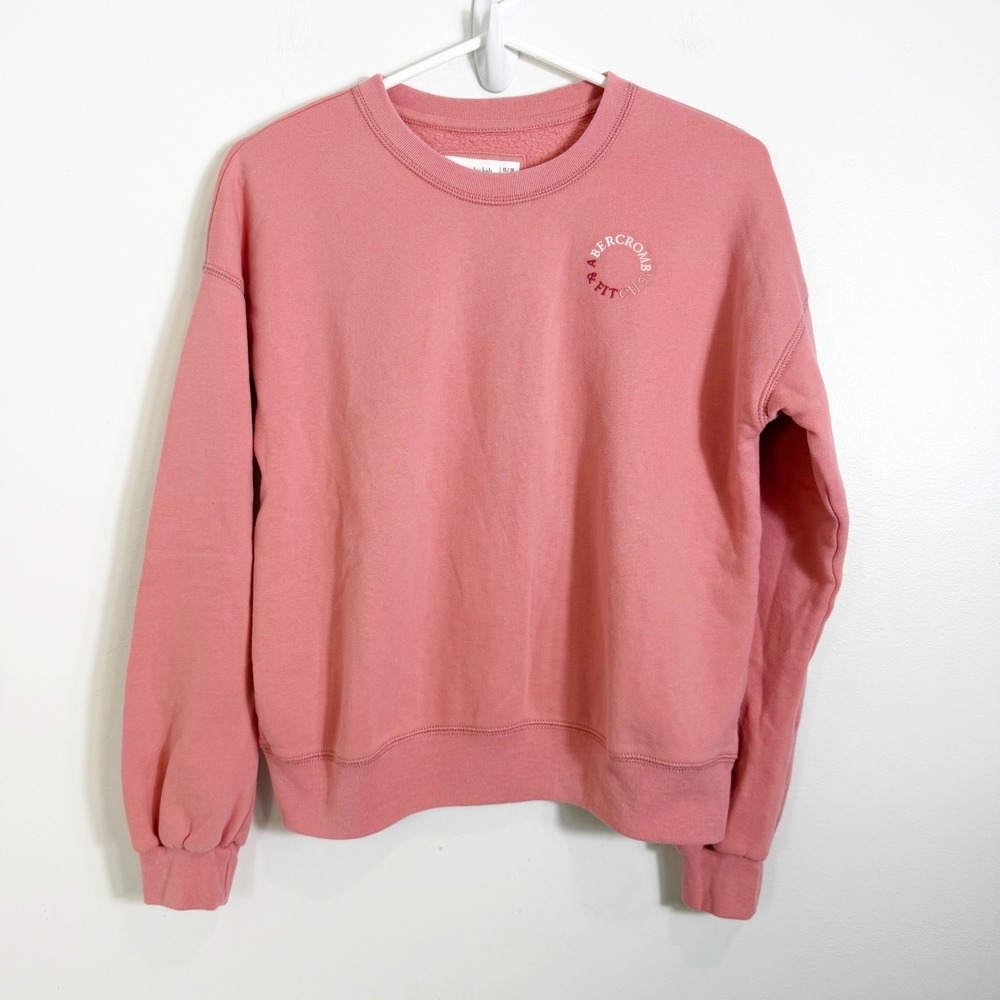 Abercrombie Kids Sweatshirt Girls 15/16 Pink Crewneck Embroidered Logo Pullover
